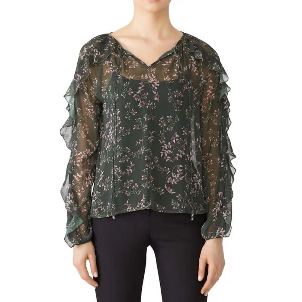 Slate and Willow Sheer Green Floral Blouse